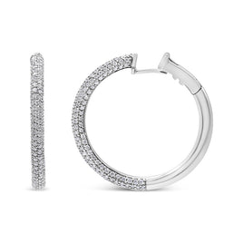 INFINITE JEWELS - Original 18K White Gold 2 1/3 Cttw Pave Set Diamond Semi Eternity Leverback Hoop Earrings (F-G Color, VS1-VS2 Clarity)