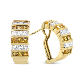 INFINITE JEWELS - Original 18K Yellow Gold 1 3/4 Cttw Invisible Set Princess Cut Diamond and 2.5mm Yellow Sapphire Huggie Hoop Earrings (F-G Color,