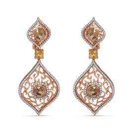 INFINITE JEWELS - Original 14K Rose Gold 6 7/8 Cttw Rose Cut Diamond Double Curve Rhombus Drop and Dangle Earring (Fancy Color, I2-I3 Clarity)