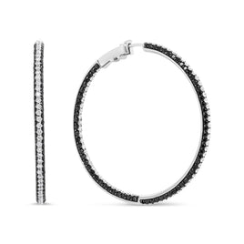 INFINITE JEWELS - Original 18K White Gold 3 1/4 Cttw Round Black and White Diamond Inside-Outside Hoop Earrings (Black and F-G Color, VS1-VS2 Clari