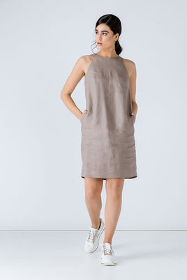 CONQUISTA FASHION - Original Taupe Sleeveless Sack Dress