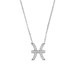 Zodiac Star Sign Pendant Necklace Silver Pisces