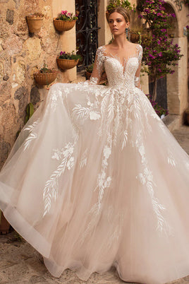 "Enchanting Abernathy Illusion Lace A-Line Tulle Wedding Dress - Your Dream Gown Awaits!"