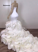 Plus Size Luxury Sexy Mermaid Bride Trumpet Wedding Gowns Satin African Women White Wedding Dress 2024