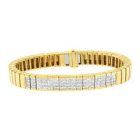INFINITE JEWELS - Original 14K Yellow Gold 3 5/8 Cttw Invisible Set Princess-Cut Diamond ID Tennis Bracelet (I-J Color, SI1-SI2 Clarity) - Size 7"