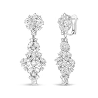 INFINITE JEWELS - Original 18K White Gold 9 1/2 Cttw Diamond Cluster Drop Dangle Clip-On Earrings (F-G Color, VS1-VS2 Clarity)