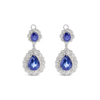 INFINITE JEWELS - Original 18K White Gold 25.0 Cttw Blue Sapphire and Diamond 4 5/8 Cttw Diamond Halo Dangle Earring (G-H Color, SI1-SI2 Clarity)