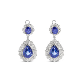 INFINITEJEWELS - Original 18K White Gold 25.0 Cttw Blue Sapphire and Diamond 4 5/8 Cttw Diamond Halo Dangle Earring (G-H Color, SI1-SI2 Clarity)