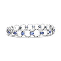 INFINITE JEWELS - Original 18K White Gold 6 Cttw Diamond and 5x3mm Oval Blue Sapphire Openwork Circle Link Bracelet (F-G Color, SI1-SI2 Clarity) -