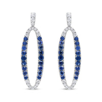 INFINITE JEWELS - Original 18K White Gold 1.11 Cttw Blue Round Diamond and Blue Sapphire Openwork Oval Shaped Dangle Earrings (F-G Color, VS1-VS2 C