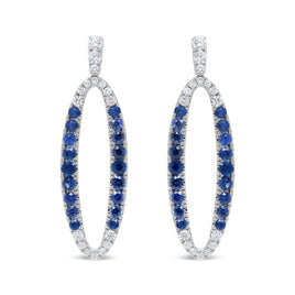 INFINITE JEWELS - Original 18K White Gold 1.11 Cttw Blue Round Diamond and Blue Sapphire Openwork Oval Shaped Dangle Earrings (F-G Color, VS1-VS2 C