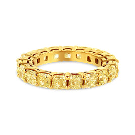 INFINITE JEWELS - Original IGI Certified 18K Yellow Gold 5.0 Cttw Shared Prong Set Natural Fancy Yellow Cushion Diamond Eternity Band Ring (Yellow