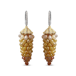 INFINITE JEWELS - Original 14K White and Yellow Gold 38.0 Cttw Mixed Fancy Color Rose Cut Diamond Honeycomb Drop and Dangle Earring (H-I Color, I3