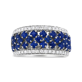 INFINITE JEWELS - Original 18K White Gold 3/8 Cttw Diamond and 2x2mm Princess Cut Blue Sapphire Fashion Band Ring (F-G Color, VS1-VS2 Clarity)