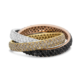 INFINITE JEWELS - Original 18K Tri-Color Gold 3 5/8 Cttw Diamond Interlocking Stackable Band Ring Set (Champagne, Black, and F-G Color, VS1-VS2 Cla