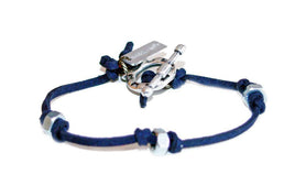 Mens Bracelet in Blu Navy Deerskin and Bolt Nuts