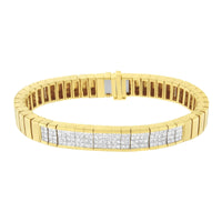 INFINITE JEWELS - Original 14K Yellow Gold 3 5/8 Cttw Invisible Set Princess-Cut Diamond ID Tennis Bracelet (I-J Color, SI1-SI2 Clarity) - Size 7"