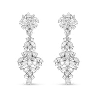 INFINITE JEWELS - Original 18K White Gold 9 1/2 Cttw Diamond Cluster Drop Dangle Clip-On Earrings (F-G Color, VS1-VS2 Clarity)