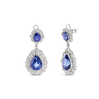 INFINITE JEWELS - Original 18K White Gold 25.0 Cttw Blue Sapphire and Diamond 4 5/8 Cttw Diamond Halo Dangle Earring (G-H Color, SI1-SI2 Clarity)