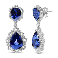 INFINITE JEWELS - Original 18K White Gold Blue Sapphire and Diamond 2.00 Cttw Diamond Halo Drop and Dangle Earring (G-H Color, SI1-SI2 Clarity)