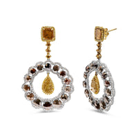 INFINITE JEWELS - Original 14K White and Yellow Gold 10.0 Cttw Mixed Natural Fancy Diamond Dangle Hoop and Bale Earrings (Yellow Color, I1-I2 Clari