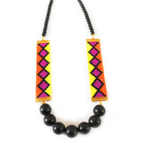 Miami Nights Woven Necklace - Orange and Pink