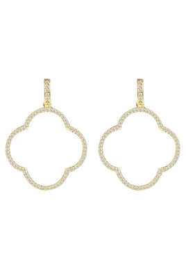 Open Clover Large Drop Earrings White Cz Gold