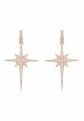 North Star Burst Large Drop Earrings Rosegold