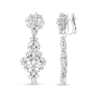 INFINITE JEWELS - Original 18K White Gold 9 1/2 Cttw Diamond Cluster Drop Dangle Clip-On Earrings (F-G Color, VS1-VS2 Clarity)