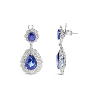 INFINITE JEWELS - Original 18K White Gold 25.0 Cttw Blue Sapphire and Diamond 4 5/8 Cttw Diamond Halo Dangle Earring (G-H Color, SI1-SI2 Clarity)