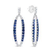 INFINITE JEWELS - Original 18K White Gold 1.11 Cttw Blue Round Diamond and Blue Sapphire Openwork Oval Shaped Dangle Earrings (F-G Color, VS1-VS2 C