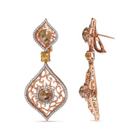 INFINITE JEWELS - Original 14K Rose Gold 6 7/8 Cttw Rose Cut Diamond Double Curve Rhombus Drop and Dangle Earring (Fancy Color, I2-I3 Clarity)