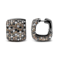 INFINITE JEWELS - Original Black Rhodium Plated 18K White Gold 12 5/8 Cttw Multi Color Diamond Square Domed Huggie Hoop Earrings  (Brown, Black, G-