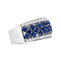 INFINITE JEWELS - Original 18K White Gold 3/8 Cttw Diamond and 2x2mm Princess Cut Blue Sapphire Fashion Band Ring (F-G Color, VS1-VS2 Clarity)