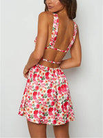 Floral Print Backless Short Dress