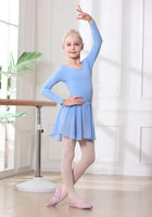 DIPUG Girls Ballet Leotards with Removable Skirt Toddler Hollow Back Dance Dress Combo Long Sleeve 10-12 Years Blue-long Sleeve