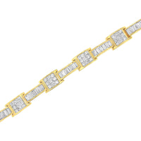 INFINITE JEWELS - Original 14K Yellow Gold Princess and Baguette-Cut Diamond Box-Link Bracelet(10.75 Cttw,G-H Color,VS2-Si1 Clarity)