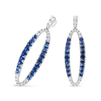 INFINITE JEWELS - Original 18K White Gold 1.11 Cttw Blue Round Diamond and Blue Sapphire Openwork Oval Shaped Dangle Earrings (F-G Color, VS1-VS2 C