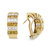 INFINITE JEWELS - Original 18K Yellow Gold 1 3/4 Cttw Invisible Set Princess Cut Diamond and 2.5mm Yellow Sapphire Huggie Hoop Earrings (F-G Color,