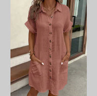 Summer Short Sleeve Solid Color Shirt Dress