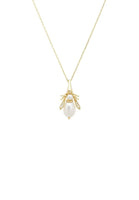 Pearl Gemstone Bee Pendant Necklace Gold