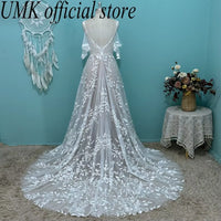 Chic Leaf Lace Beach Boho Wedding Dress 2025 Sexy Open Back Detachable Sleeve a Line Bridal Gowns