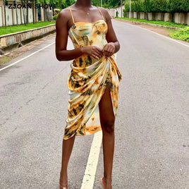 Vintage Yellow Tie Dye Spaghetti Dress