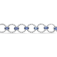 INFINITE JEWELS - Original 18K White Gold 6 Cttw Diamond and 5x3mm Oval Blue Sapphire Openwork Circle Link Bracelet (F-G Color, SI1-SI2 Clarity) -