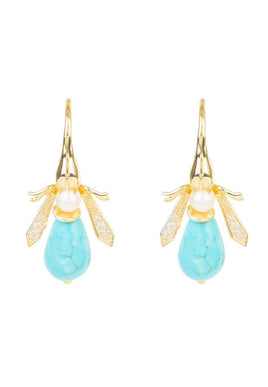 Turquoise Honey Bee Earrings Gold