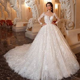 ETHEL ROLYN Lace Ball Gown Wedding Dress 2020 Long Sleeve Beading Appliques Vintage Bridal Princess Bride Dresses Robe