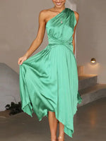 Chic Satin One Shoulder Party Midi Dress