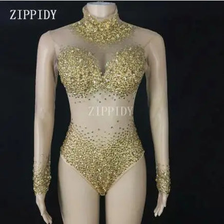 5 Colors Big Stone Mesh Bodysuit Birthday Party Dance Sexy Outfit Nightclub Bar Women Singer Team Costume Rhinestones Clothes