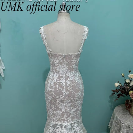 Luxury Llucinations Lace Mermaid Wedding Dress Sexy Boho Spaghetti Straps V Neck Bridal Gowns