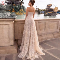 2023 Hot Sale Spaghetti Straps Court Train A-Line Wedding Dress Elegant Sleeveless Embroidery Appliques Tulle V-Neck Bridal Gown